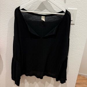 Free People Black Waffle Top